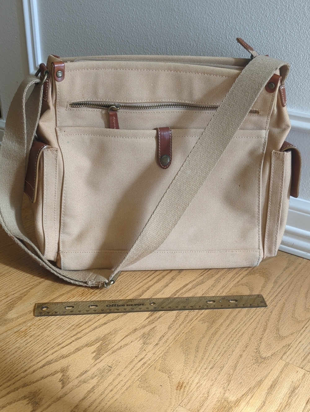 Fossil Canvas Messenger Bag in Beige